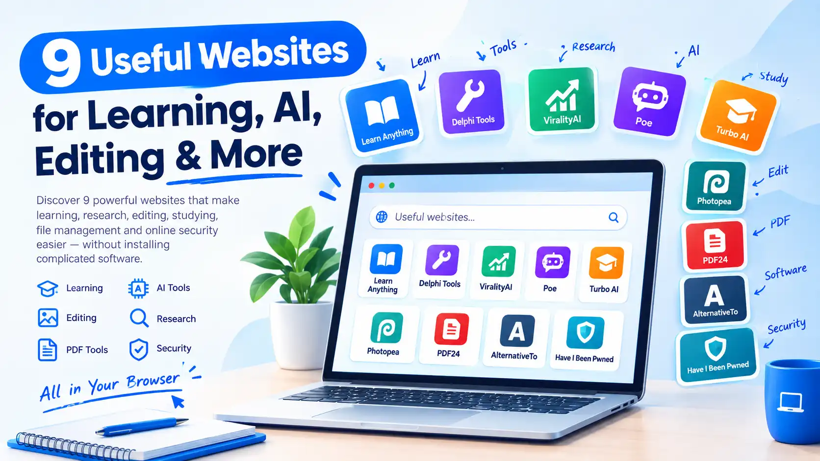 9 Useful Websites for Learning, AI, Editing & More